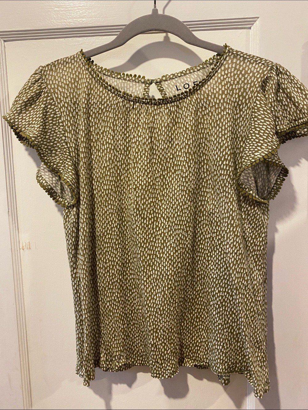 Olive Green Dot Flutter Sleeve Blouse